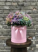 Цветочная композиция из Гипсофила и Розы в шляпной коробке в Горьковском