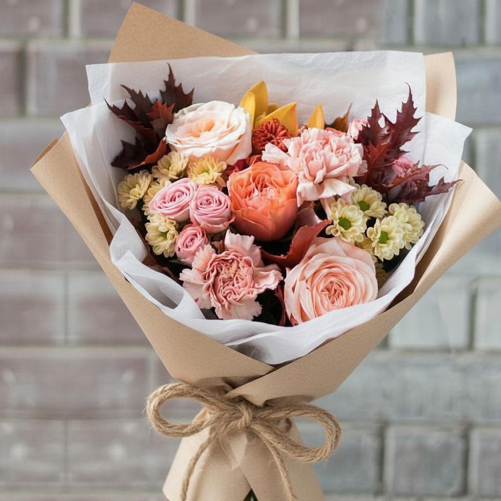 Букет цветов из: Гвоздики, Хризантемы и Розы в Горьковском