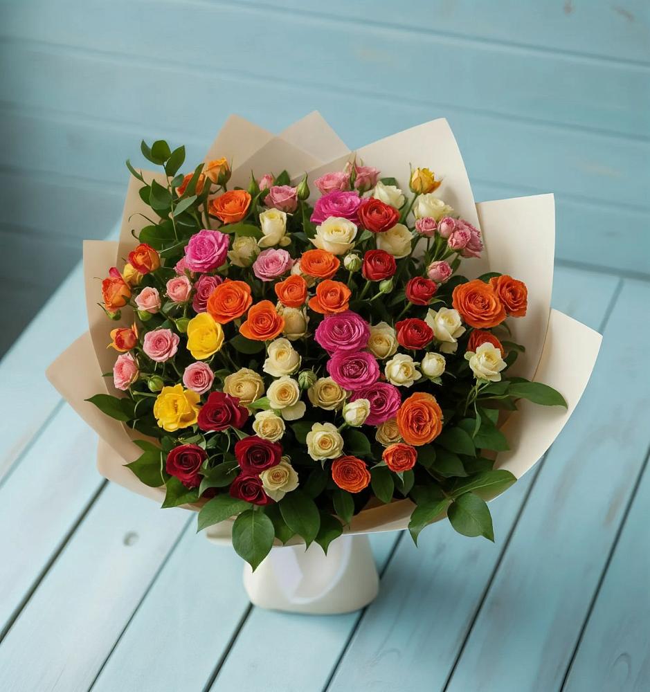 Букет Микс из разноцветных кустовых роз в Горьковском