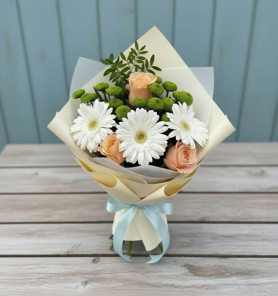 Букет цветов из: Герберы, Розы и Хризантемы в Горьковском