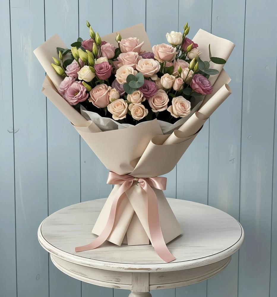 Букет цветов из: Розы и Лизиантусы в Горьковском